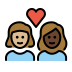 couple with heart, woman, woman, medium-light skin tone, dark skin tone